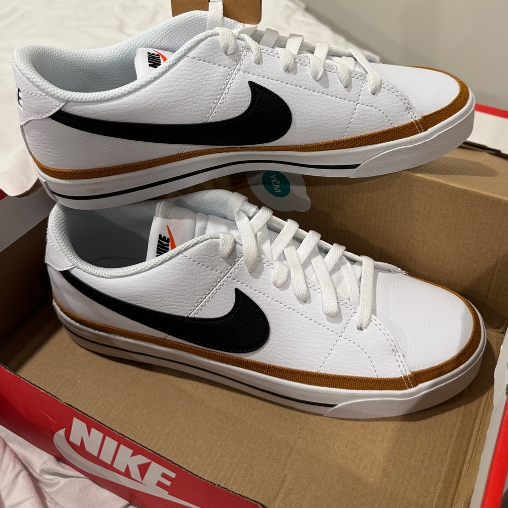 Nike White and Tan Sneakers with Black Swoosh
